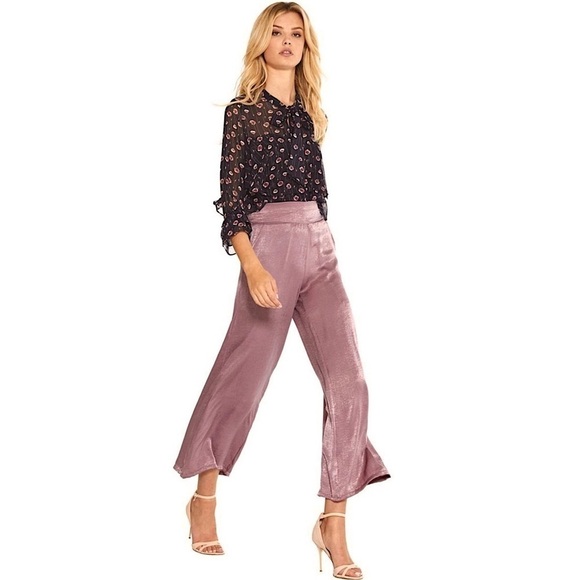 MISA LOS ANGELES Blush Hammered Satin Viscose High Rise Wide Leg Palazzo Pants S - Picture 1 of 5